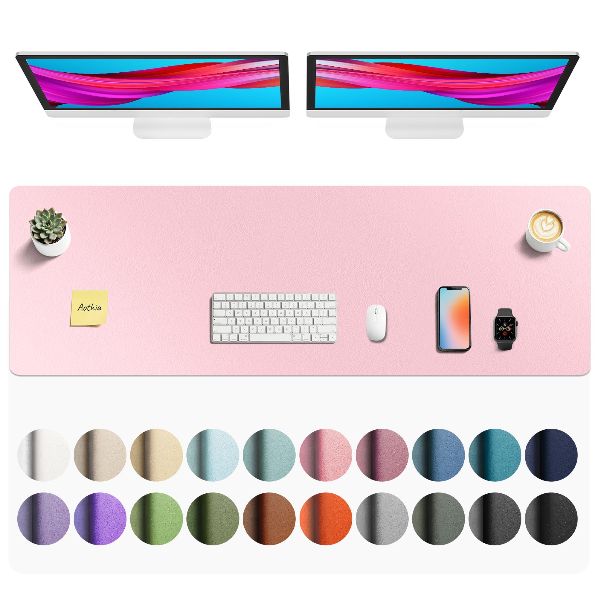 Aothia Faux Leather Desk Mat - Non-Slip PU Leather Desk Blotter, Waterproof Writing Surface, Large Desk Pad for Office &amp; Home (Fairy Pink, 55" x 17")