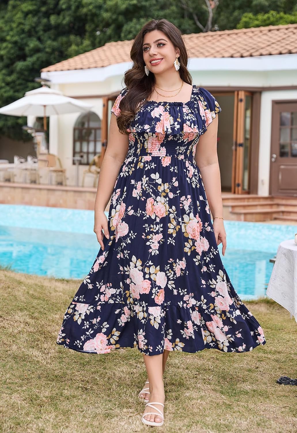 Keluummi Plus Size Summer Maxi Dresses for Curvy Women, Casual Floral Off Shoulder Long Church Sundress with Empire Waist - Image 2