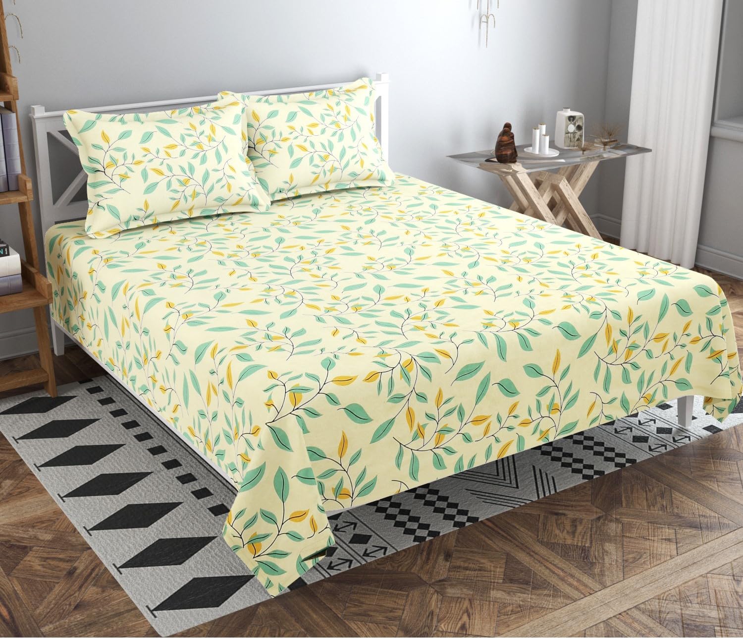 Bsb Home Premium Pure Cotton 220 Tc Flat Double Bed Bedsheets for Summer Breathable | Wrinklefree (Size-220 X 230 Cm) with 2 Pillow Covers (Size-18 X 28 Inches, Light Green) - Floral-image-46