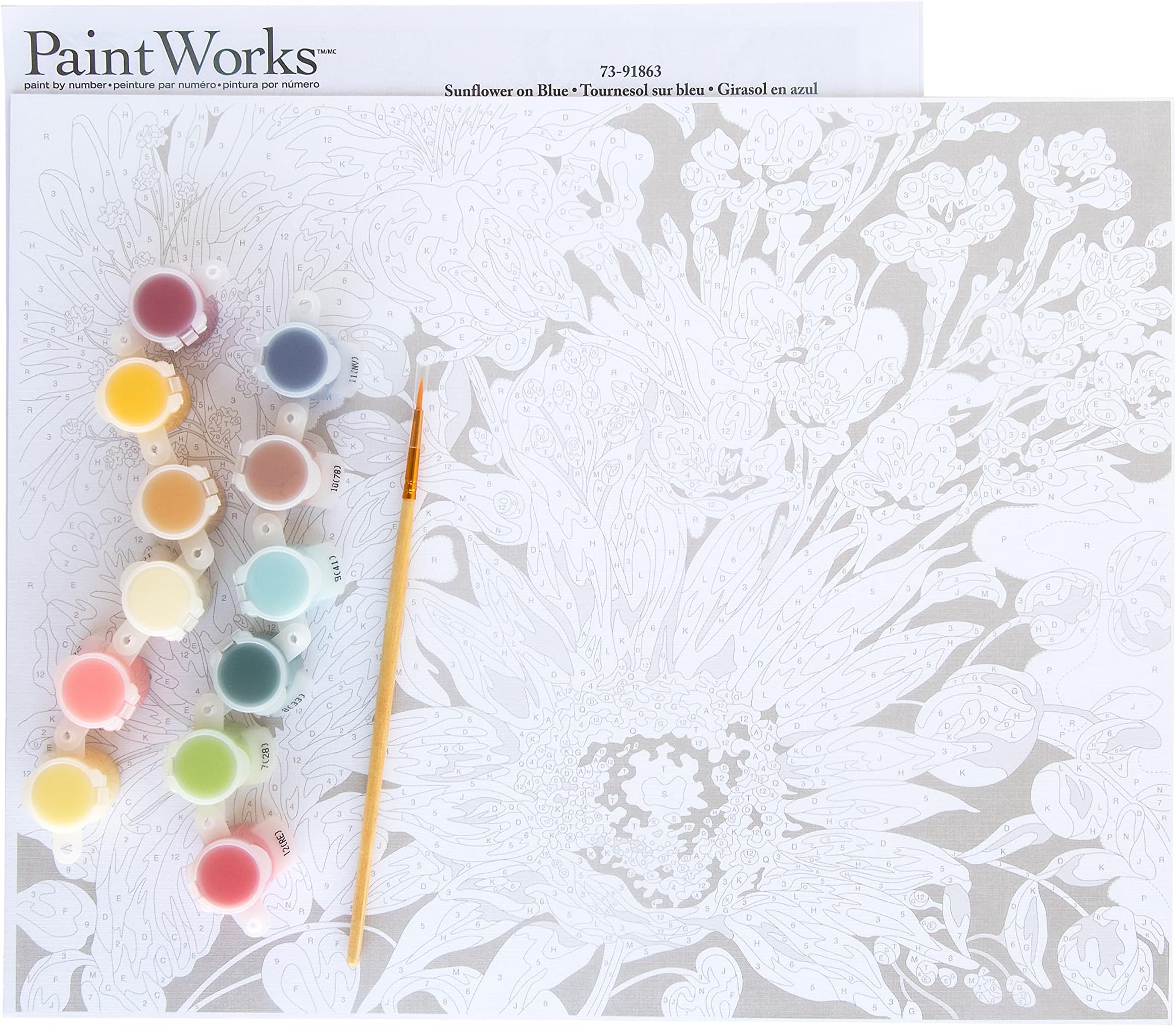 Dimensions 73-91863 PaintWorks Sunflower on Blue Paint by Number Kit for Adults and Kids, 14" x 11", Multicolor, 4pcs