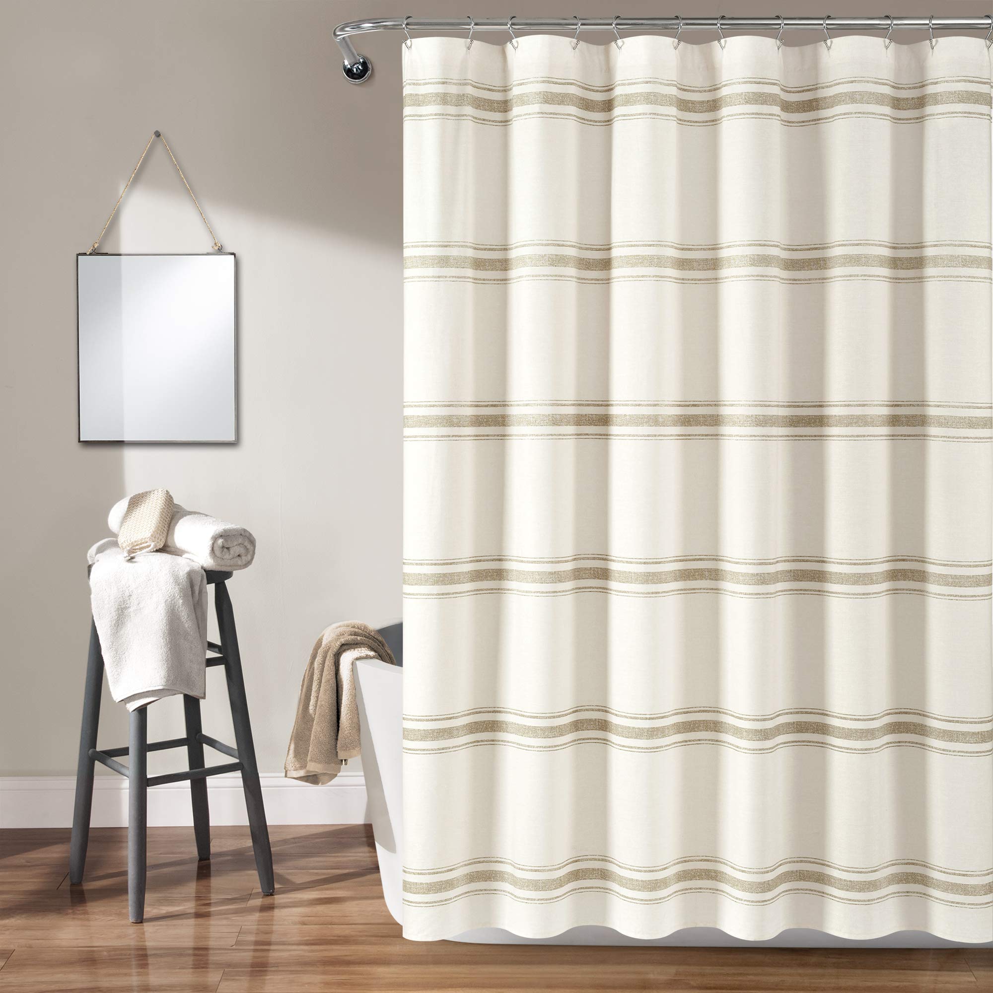 Lush Decor Shower Curtain Farmhouse Stripe, 72" x 72", Neutral