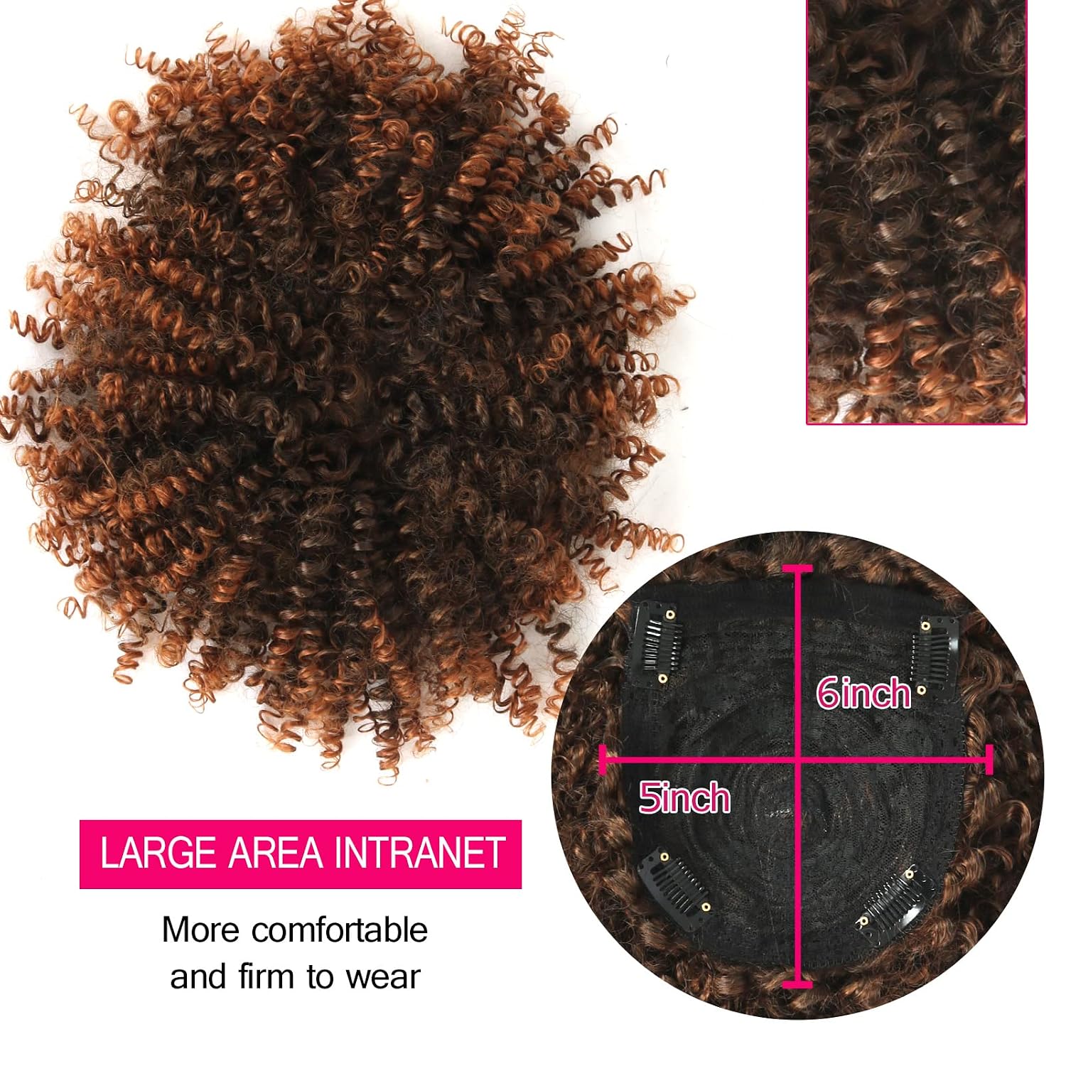 Oseti Afro Kinky Curly Ombre Brown Hair Toppers for Women With Thinning Hair Extensions for Short Hair Clip in Toppers Hair Topper With Bangs Synthetic Pieces Extensions Toupee for Black Women