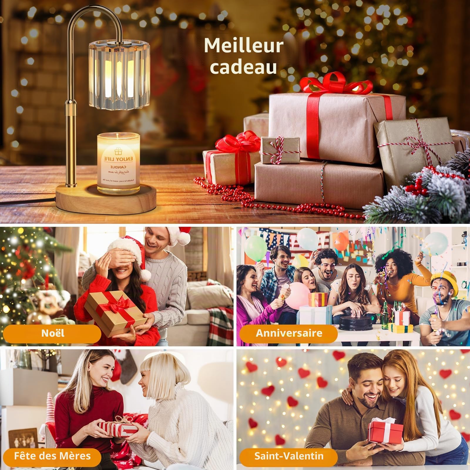 Loowoko Lampe Chauffe Bougie, Chauffage Bougie avec Minuterie et Variateur,Réglable en Hauteur,avec 2 Ampoules,Candle Warmer Lamp pour Bougies Parfumées en Verre, Maison, Chambre, Décoration