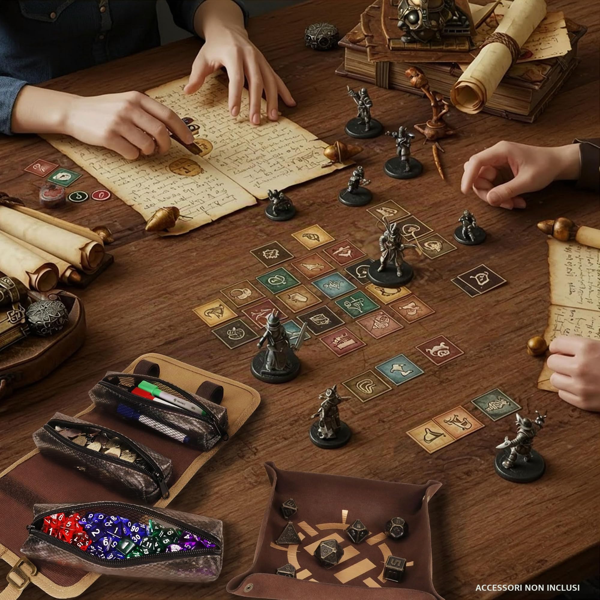 ENHANCE Venture Custodia dadi in tela - Custodia per il Trasporto con Vassoio per dadi Rimovibile - Vassoio per Rotolamento e Custodia Perfeti per DnD, MTG e altri Giochi da Tavolo