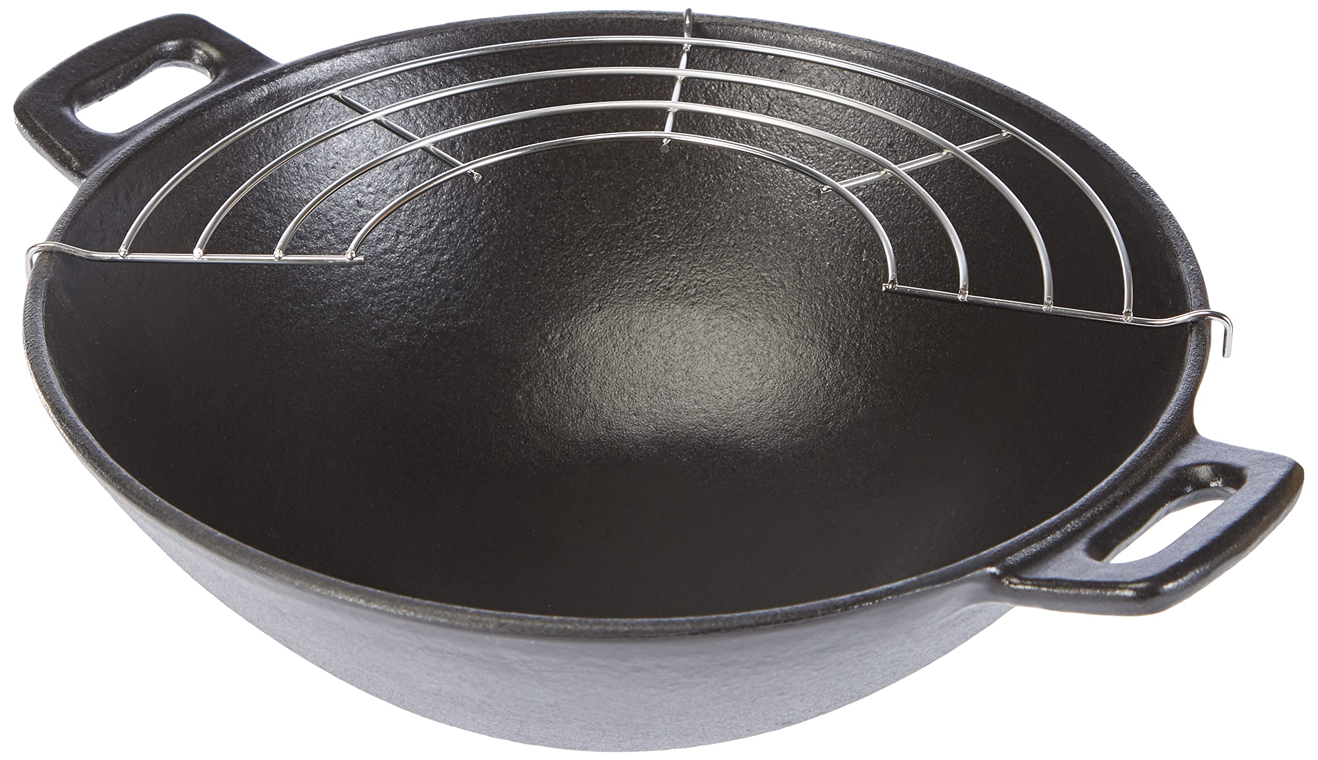 kela Gusseisen Wok mit Glasdeckel 24 cm, Mini Wokset mit Dünstrost, Stäbchen, Holzzange, kleiner Wok Induktion, 1,6L Wokpfanne mit Deckel