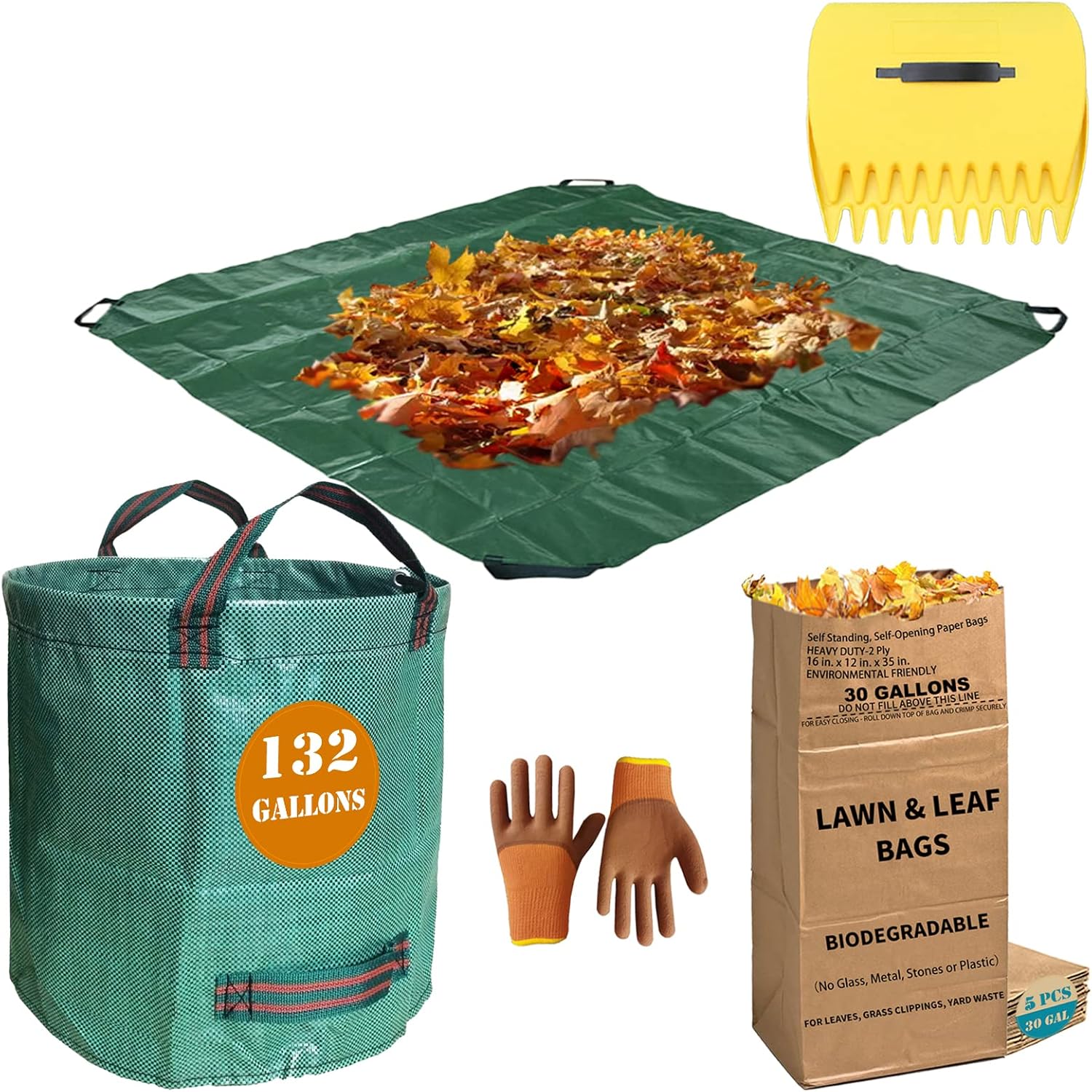 7x7 Ft Waterproof Tarp with 4 Handles and Leaf Scoops and