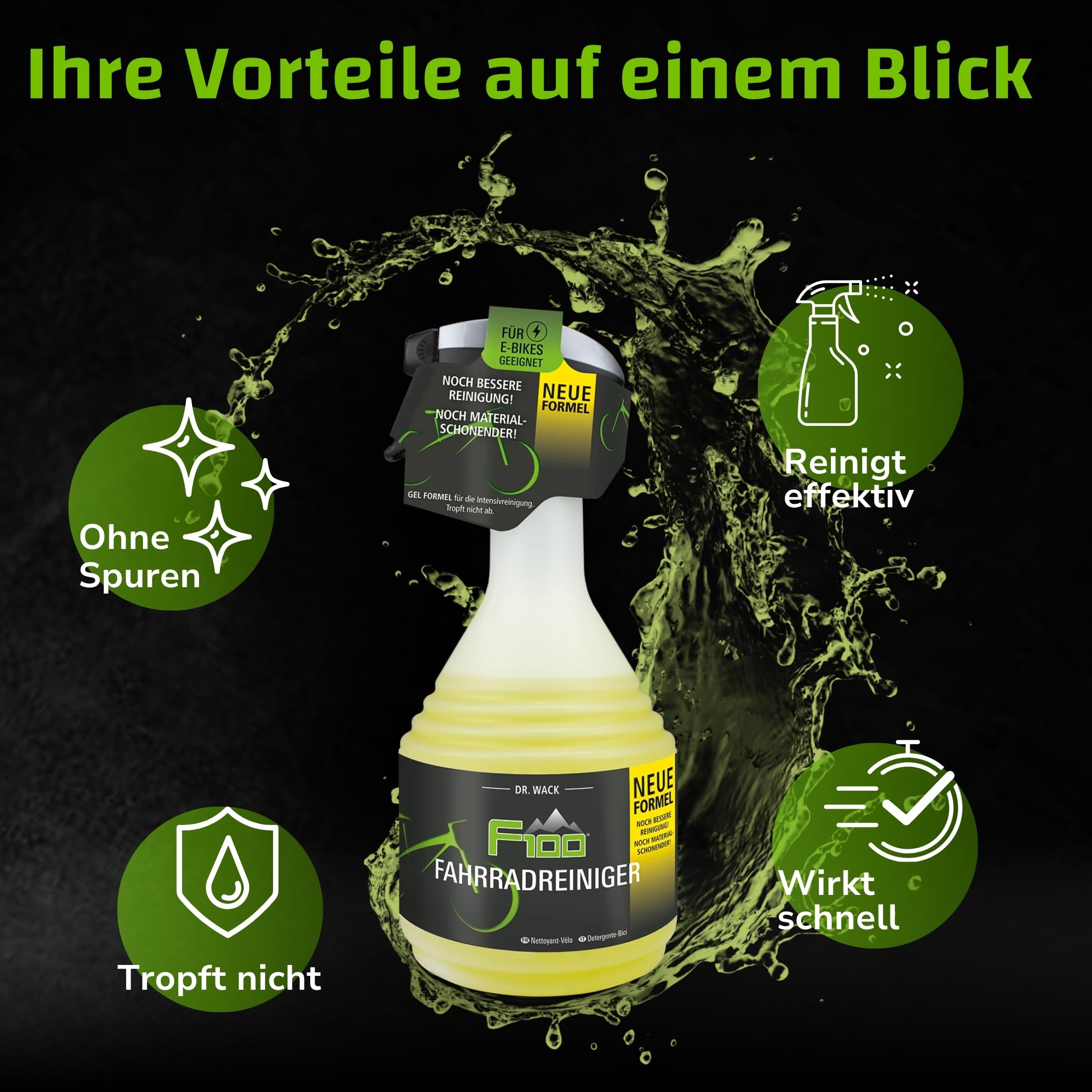 DR. WACK F100 Fahrradreiniger 750 ml - Reinigungsmittel für das gesamte Fahrrad - Effektives Fahrradpflegemittel - Reinigungsspray säurefrei & materialschonend - Hochwertige Fahrradpflege