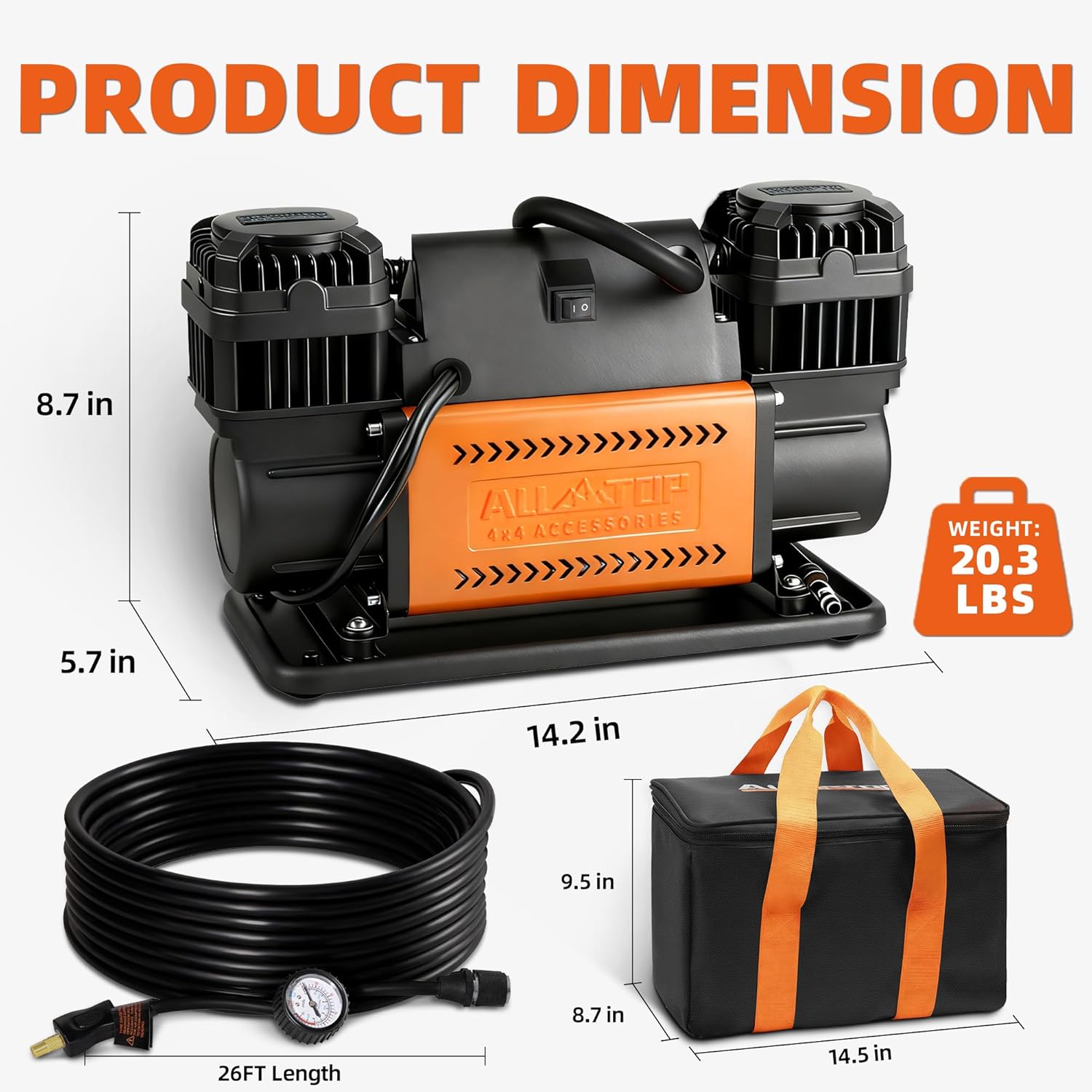 ALL-TOP 12V Dual Cylinder Air Compressor 150 PSI 12.35 ft³/Min for 4x4 & RV