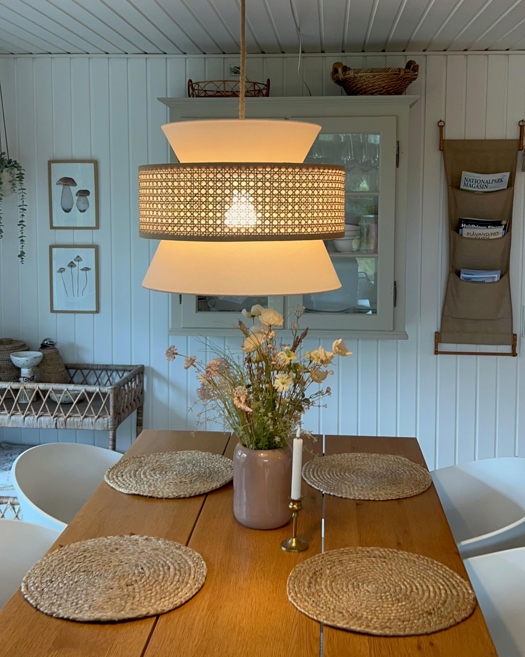 Lampada a sospensione Illuminazione con paralume in Rattan Naturale Beige