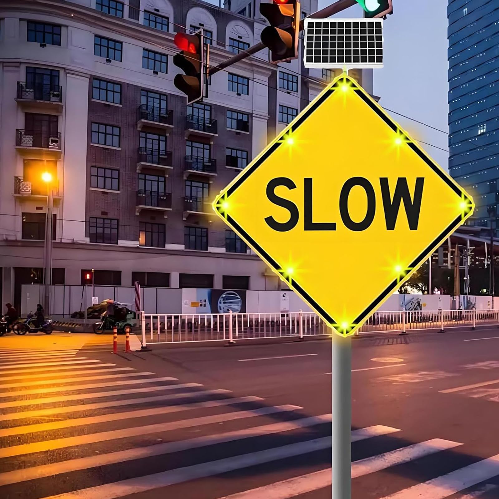 Señal de Advertencia de desaceleración con energía Solar, señal de Calle con Luces LED Intermitentes, para entradas de vehículos y Seguridad Vial 24in
