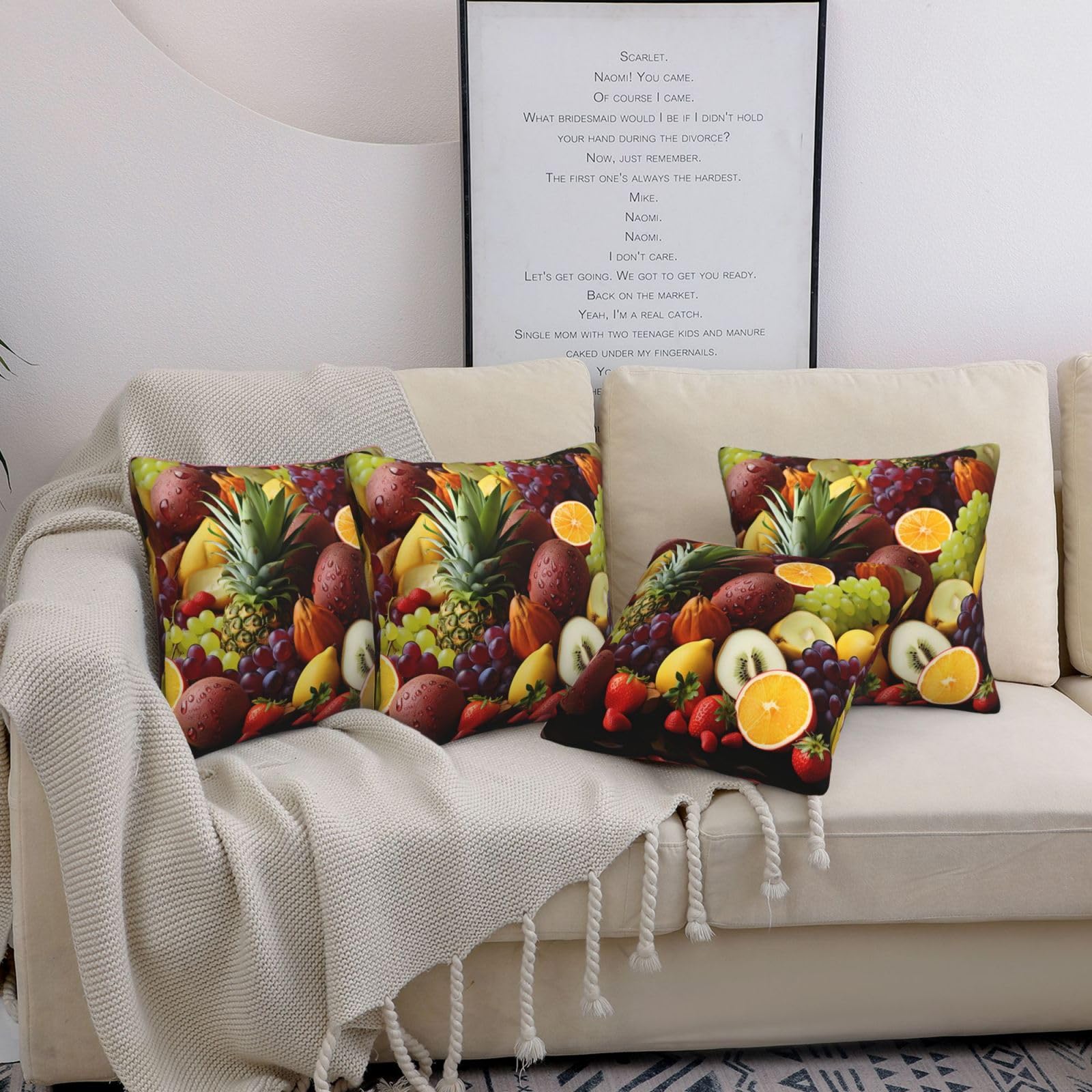 Housse de coussin aux motifs fruits exotiques et au style rustique chic moderne pour canapé