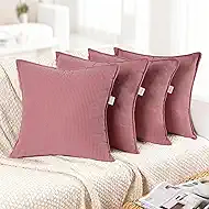 Throw Pillow Covers Corduroy Pillowcase Set of 4, No Inserts| Thick Fall Autumn Winter Decorative Soft Couch Shams Square Pillow Cases for Sofa Bed Living Room(Dusty Pink, 20"x20")