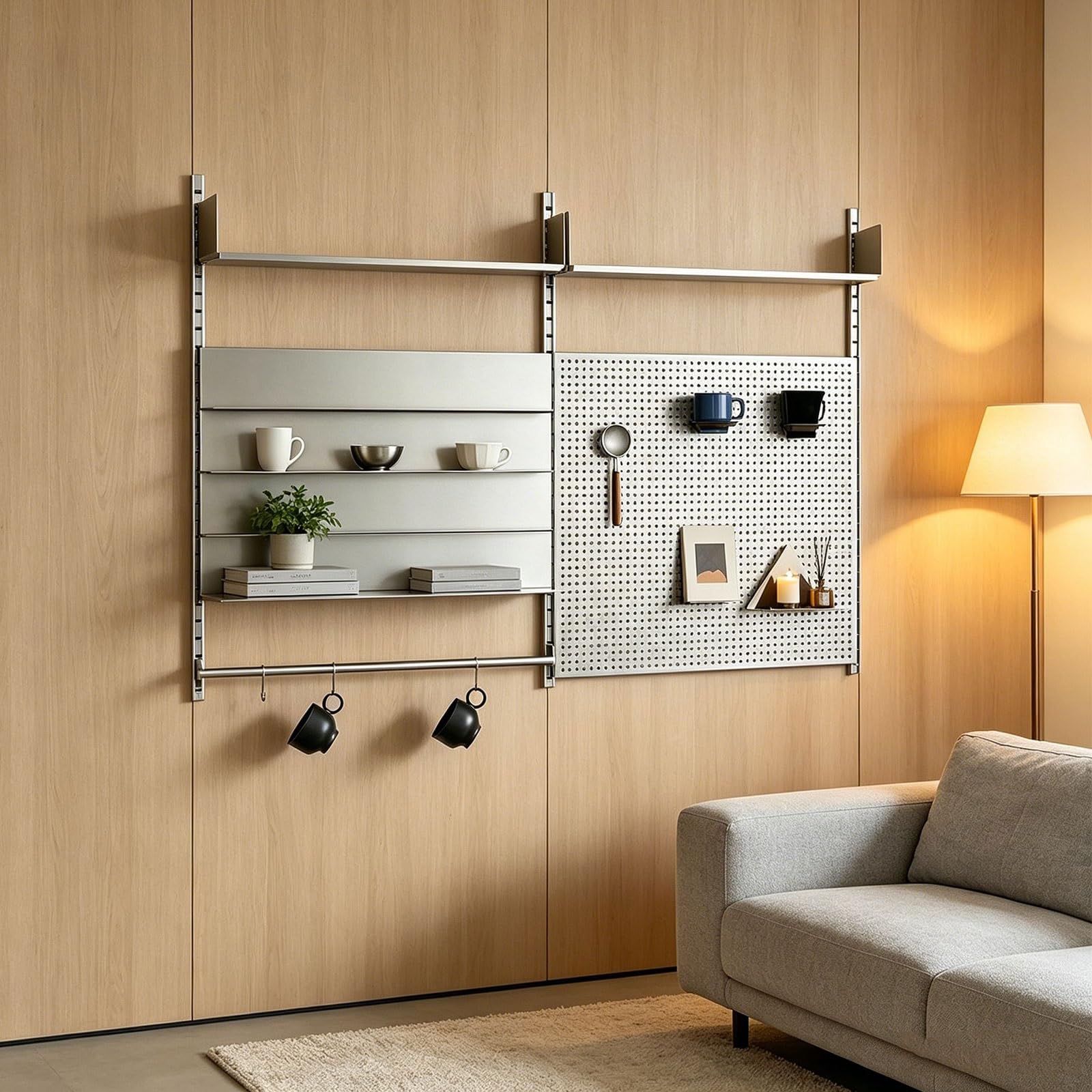 Panel Perforado Herramientas Pared Acero Inoxidable Metal Organizador Pared Oficina Altura de Estantes Ajustable Ahorro de Espacio Pegboard Organizer Kit Capacidad de Carga De 50Kg por Estante