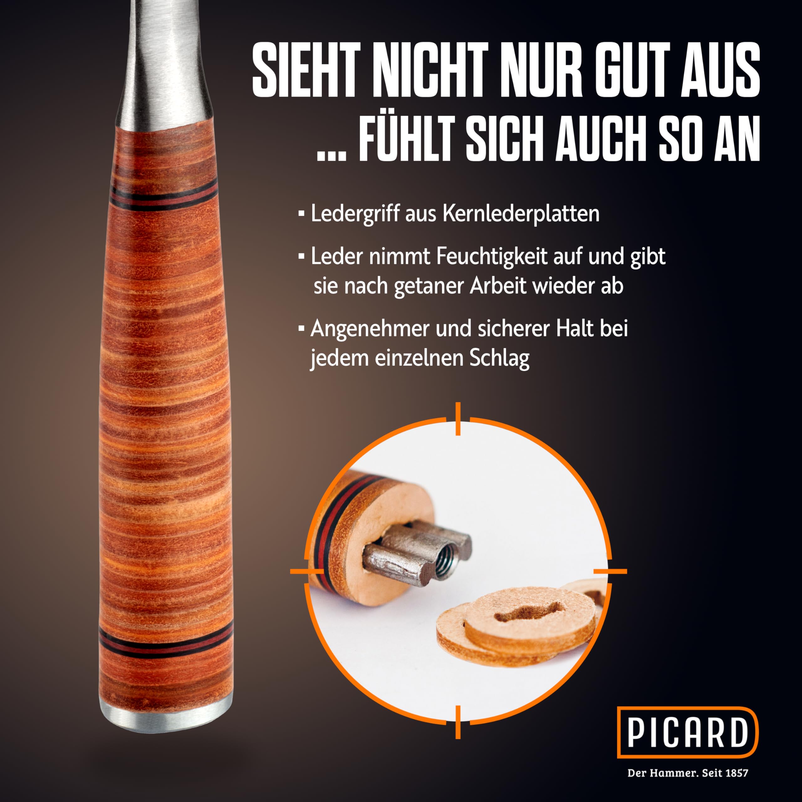 PICARD Martillo de carpintero Nº 790 ½ + Mini BlackGiant® + pegatinas, peso total de 800 g, banda rugosa, soporte magnético para clavos, protección contra la corrosión, mango de acero con mango de