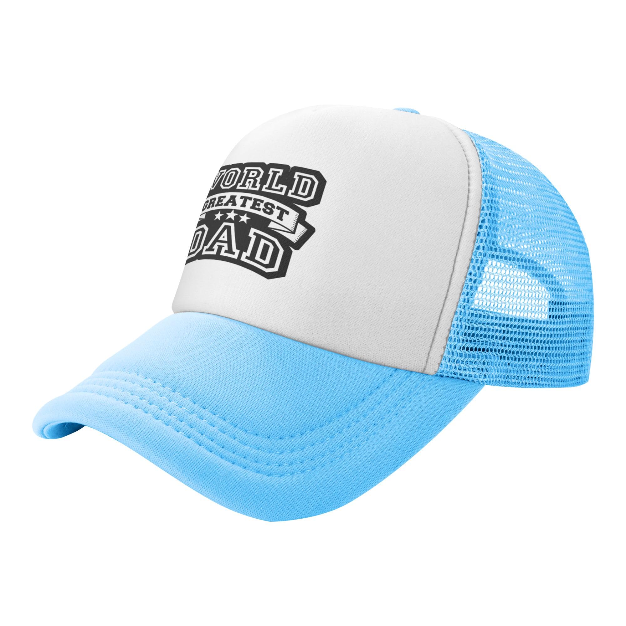 Happy Trucker Hat World Greatest Dad Kids Hats Adjustable Mesh Baseball Cap - Sky Blue