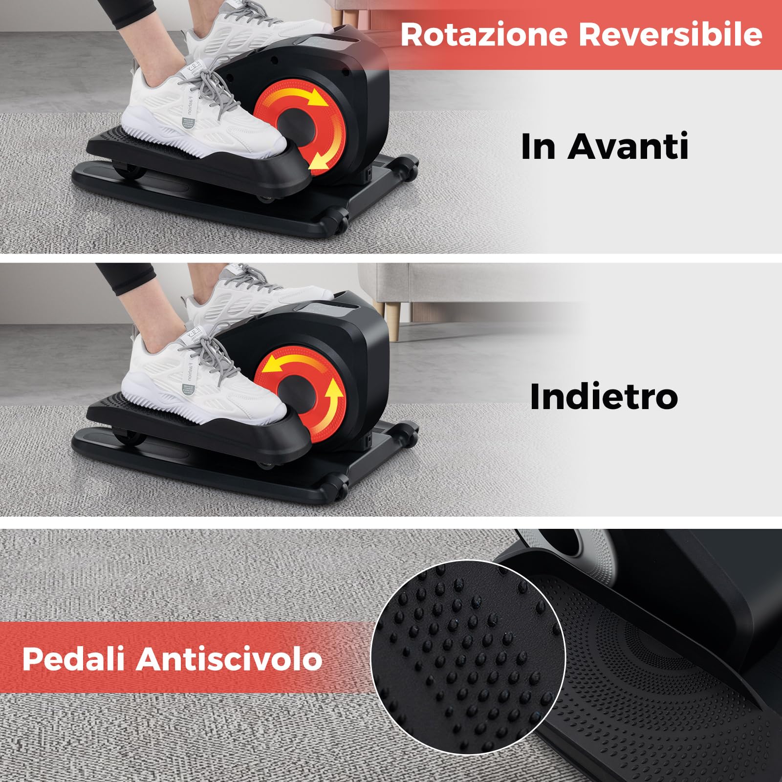 GYMAX Ellittica Macchina sotto Scrivania, Elettrica Pedaliera per Casa con Display e Telecomando, Bidirezionale, 3 Modalità Automatica, 5 Velocità, Trainer Ellittico Portatile per Anziani e Adulti