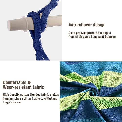 Miniatura 5 de Chihee Silla tipo hamaca, columpio de metal fuerte, barra esparcidora plegable, portátil, silla colgante de máximo 500 libras, asiento cómodo, para