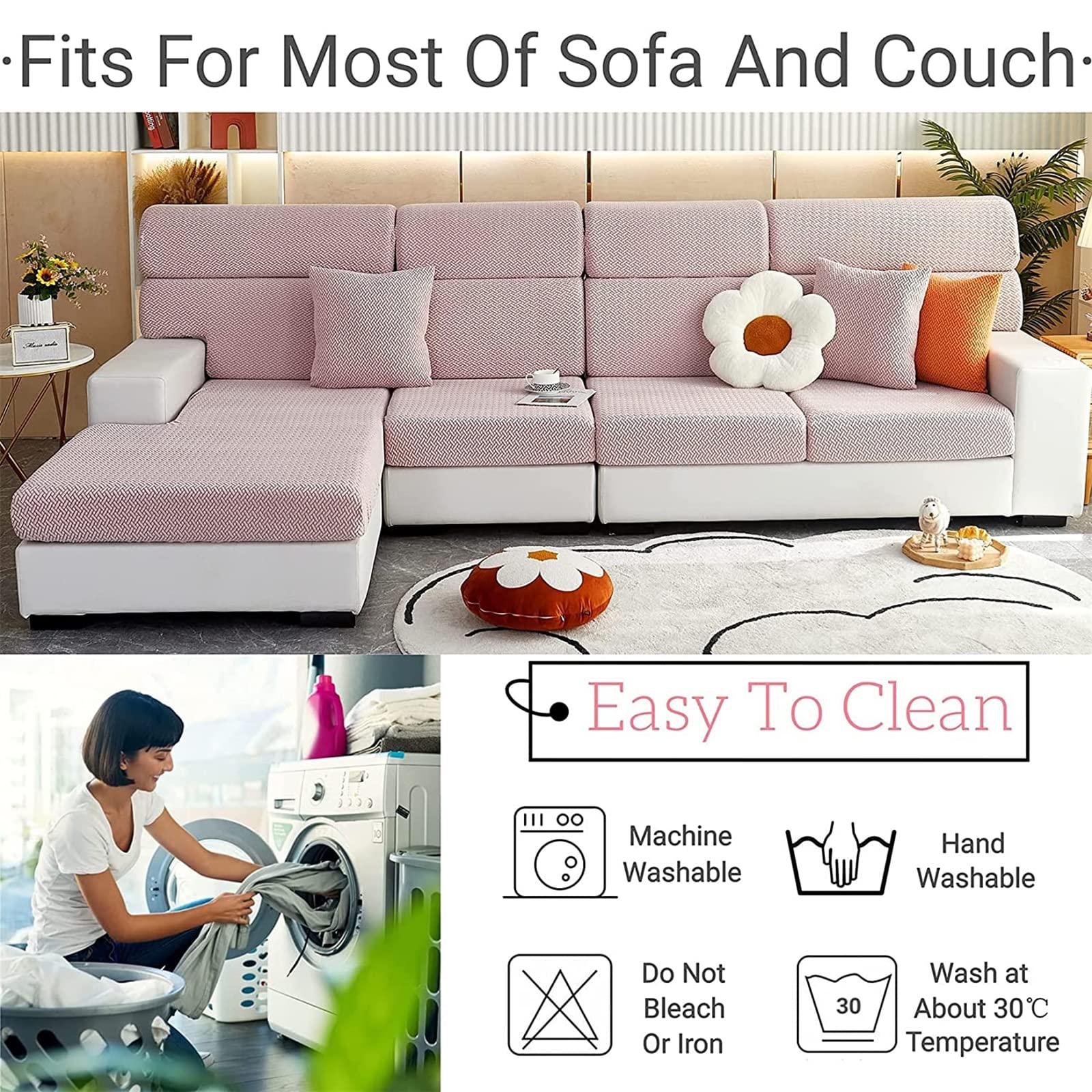 Copridivano Universale Elastico A Forma Di L, Antiscivolo, In Tessuto Poliestere E Spandex, Grigio, Per Divano Componibile Con Chaise Longue - 2