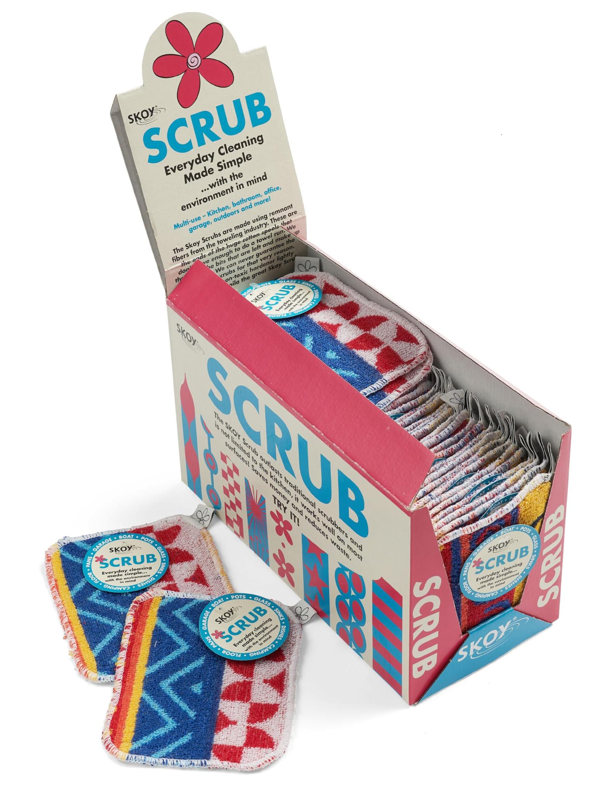 Skoy Scrub, 50-Pack Reusable, Non-Scratching Dish Scrubber for Kitchen and Household Cleaning, Planet-Friendly, Dishwasher Safe Soft Scrub, Assorted Colors and Designs