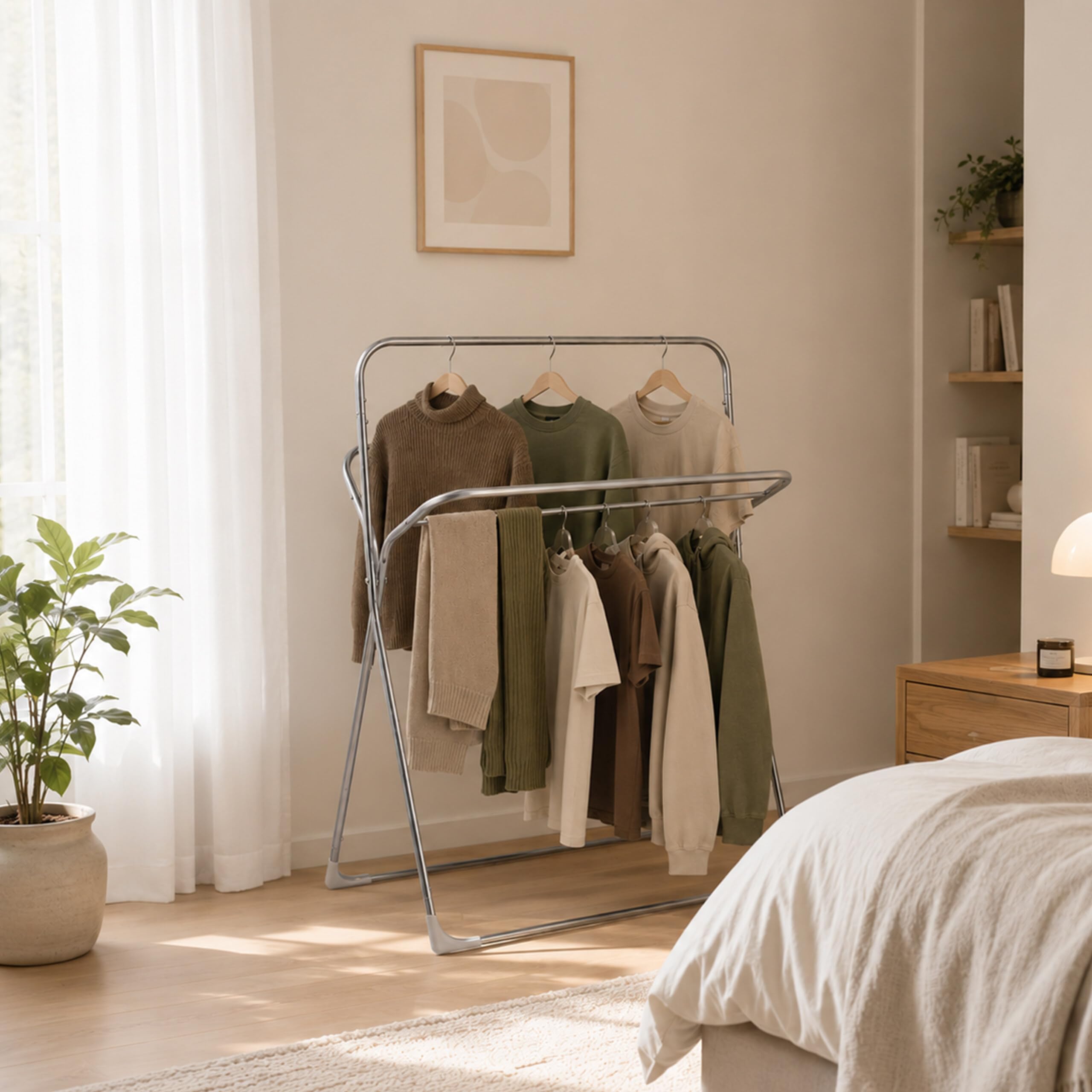 Relaxdays Porte-Serviettes H x L x P : 106,5 x 78,5 x 34,5 cm, Argent | inox brossé, 5 barres, sur pied, salle de bains