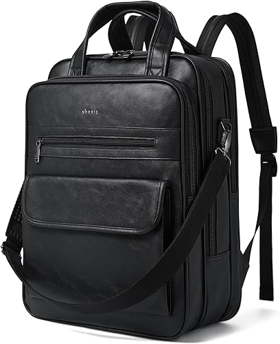 Shrrie Mochila para laptop para mujeres y hombres, mochila de cuero vegano de 15.6 pulgadas para trabajo, negocios, universidad, viajes, oficina,