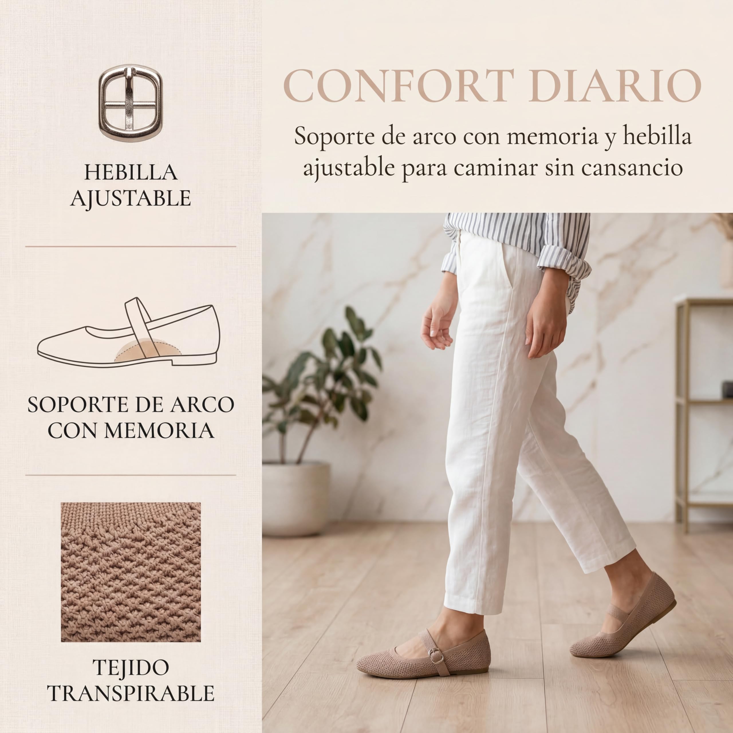 GLAMORA Bailarinas Mujer Merceditas Punto Correa Hebilla Cierre Rápido Zapatos Planos Cómodos Plantilla Acolchada Tejido Transpirable Verano Ligero Diario Ajustable