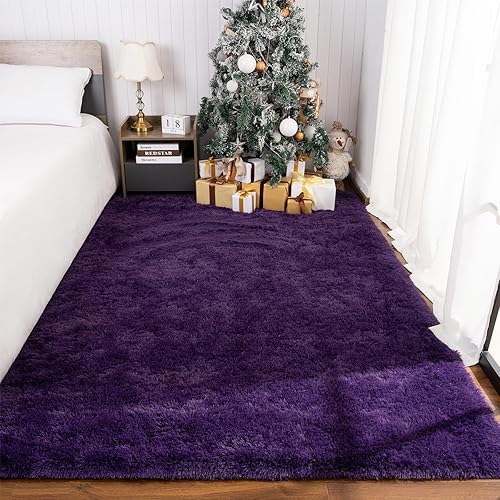 Miniatura 1 de Maxsoft Alfombra M mullida para dormitorio, 4 x 6 pies, color morado, para sala de estar, guardería, mesita de noche, alfombra de felpa mullida para