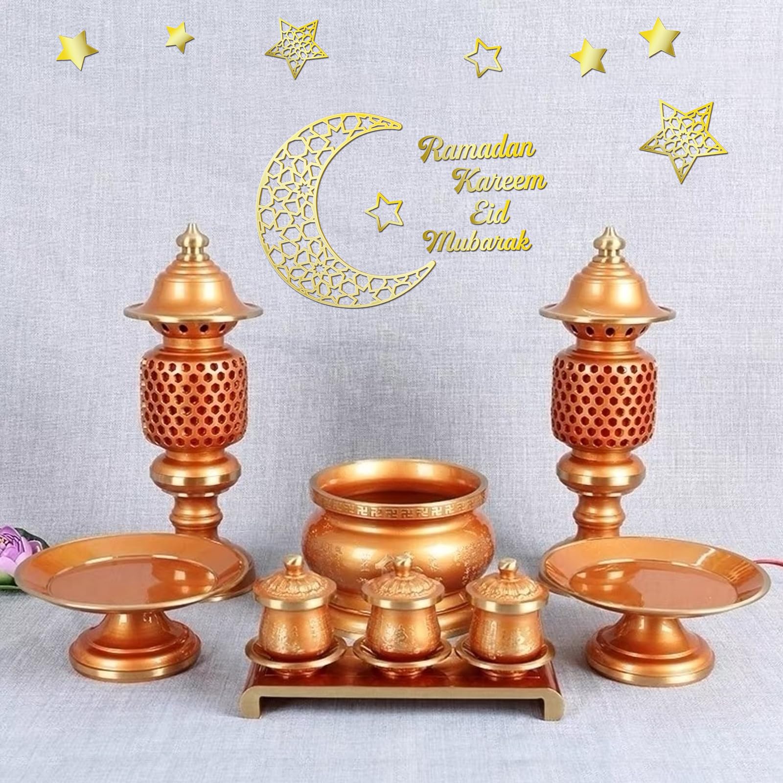KKONHII 12 Piezas De Adorno Colgante De Madera De Ramadán, Eid Mubarak, Decoración De Islam Ramadán Kareem, Forma De Luz De Luna Y Estrella, Colgante De Pared Colgante De Pared Para