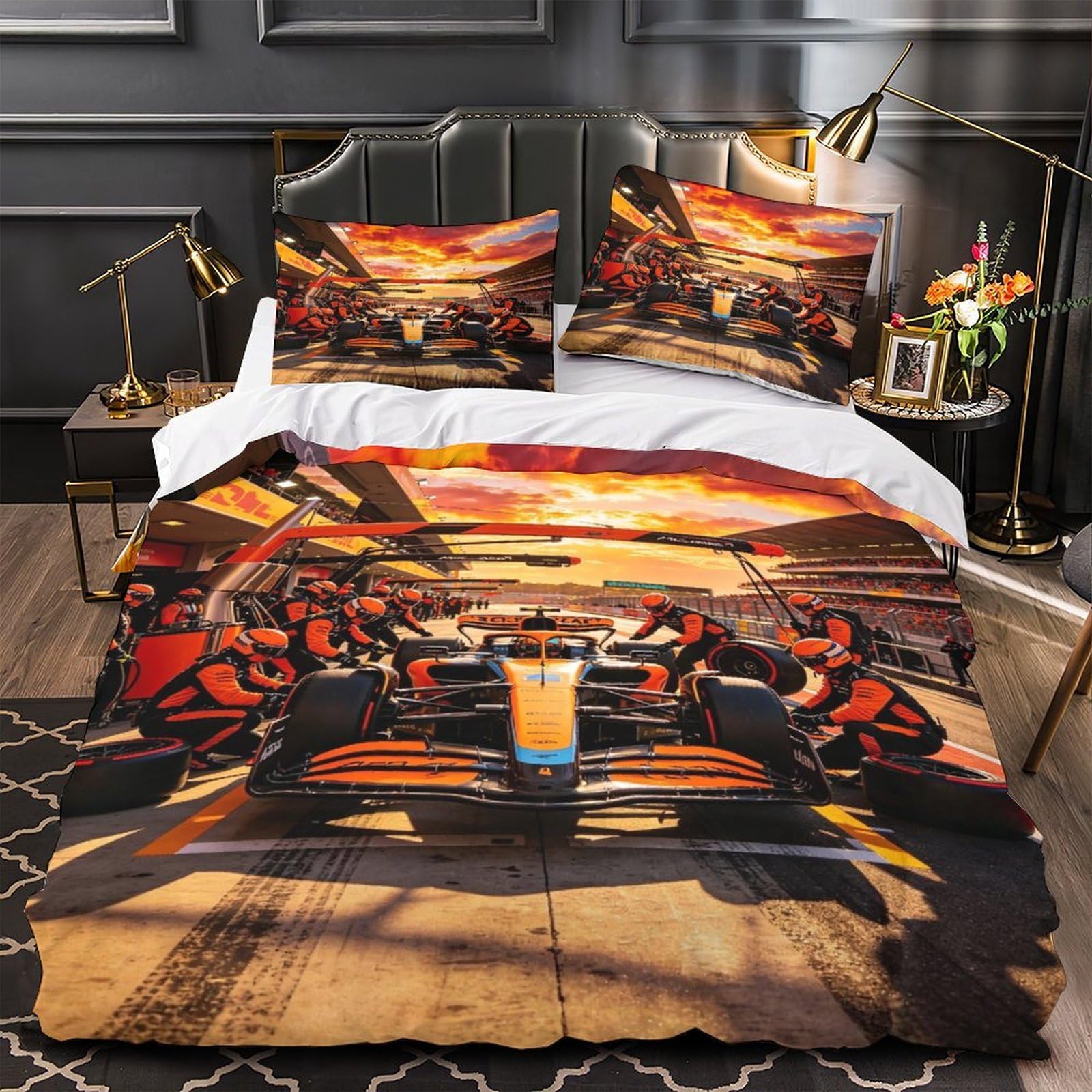 DAFUfbw Skin-friendly Landonorrisse Pattern Bedding Set King（220x240cm）, Cozy Quilt Cover, 3D Pit Stop Printed Duvet Cover, Luxe Pit Stop Comforter with Pillowcase