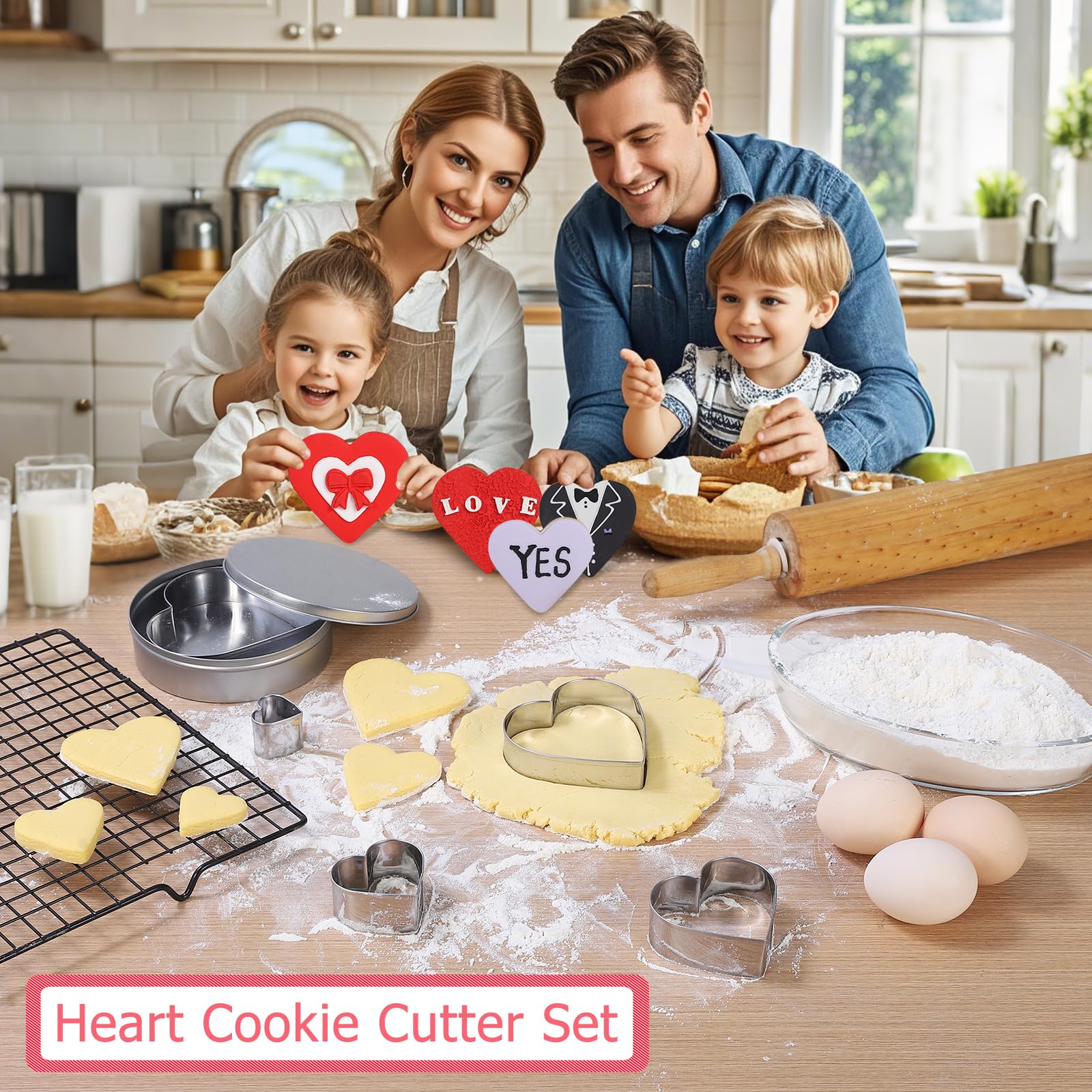 Juego de 5 cortadores de galletas en forma de corazón para el día de San Valentín, vacaciones, fiesta de cumpleaños, acero inoxidable (4.2 pulgadas, 3.4 pulgadas, 2.65 pulgadas, 1.97 pulgadas, 1.2