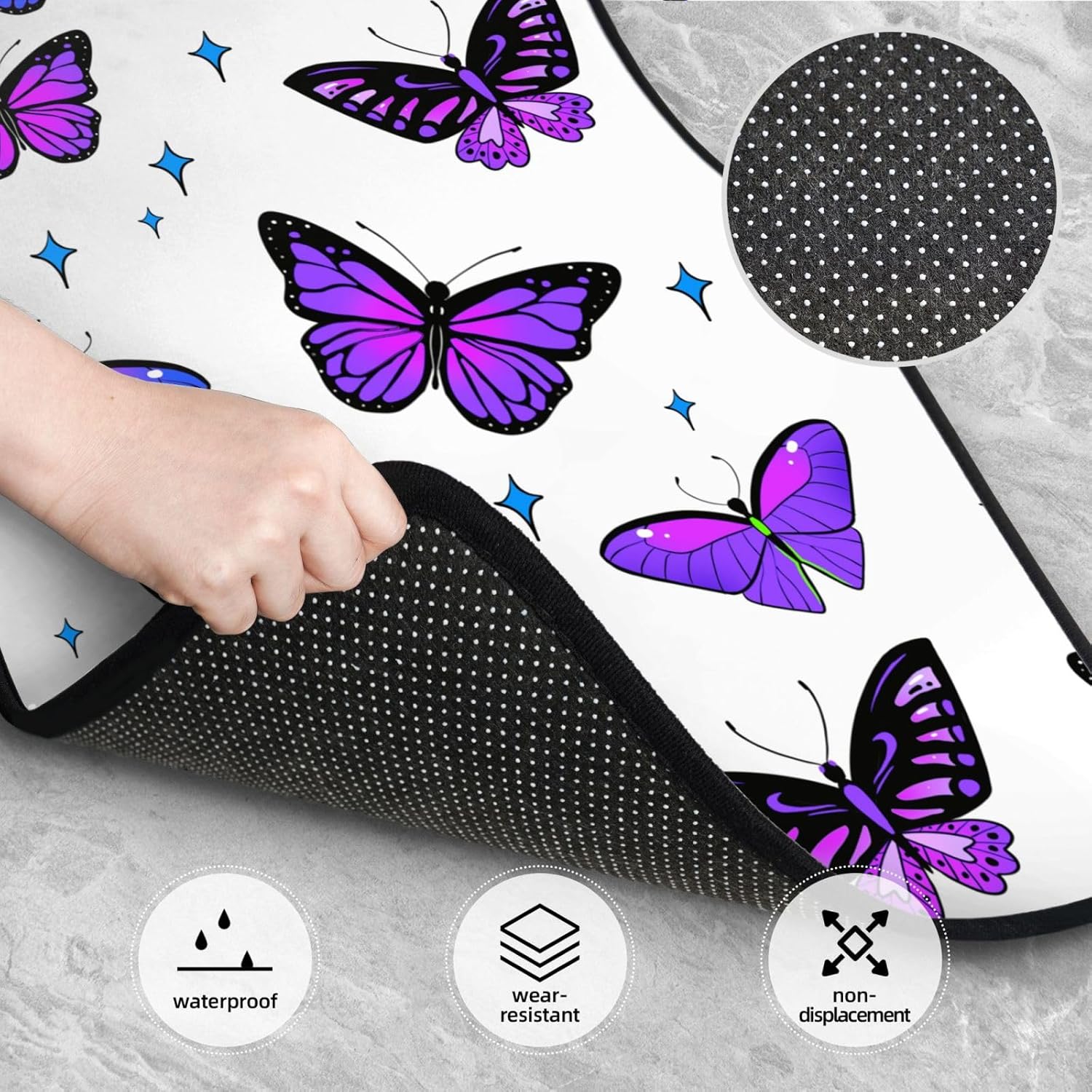Car Floor Mats Purple Butterfly Car Mats with Anti-Slip Nibbs Backing Automotive Floor Mats Fit for SUV,Vans,Sedans, Trucks,Set of 4pcs - Image 2