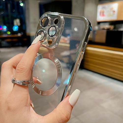 Miniatura 2 de Mangix Funda para iPhone 13 Pro Max, compatible con MagSafe Protector completo de lente de cámara chapado de lujo para mujeres y niñas, funda