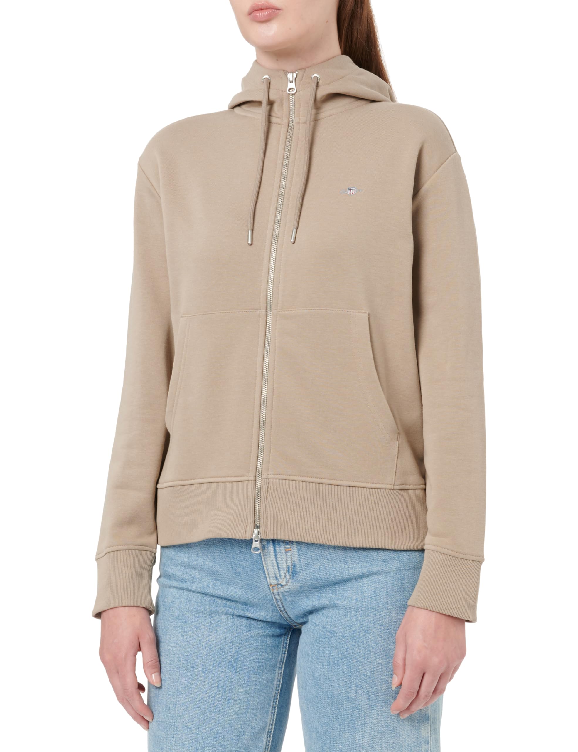 Gant Women's Taupe Beige Shield Zip Hoodie Hooded Sweatshirt, M