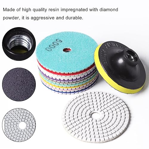 Miniatura 5 de Paquete de 14 almohadillas de pulido de diamante, almohadillas de lijado de diamante con 12 almohadillas de pulido húmedo y seco para pulidor de