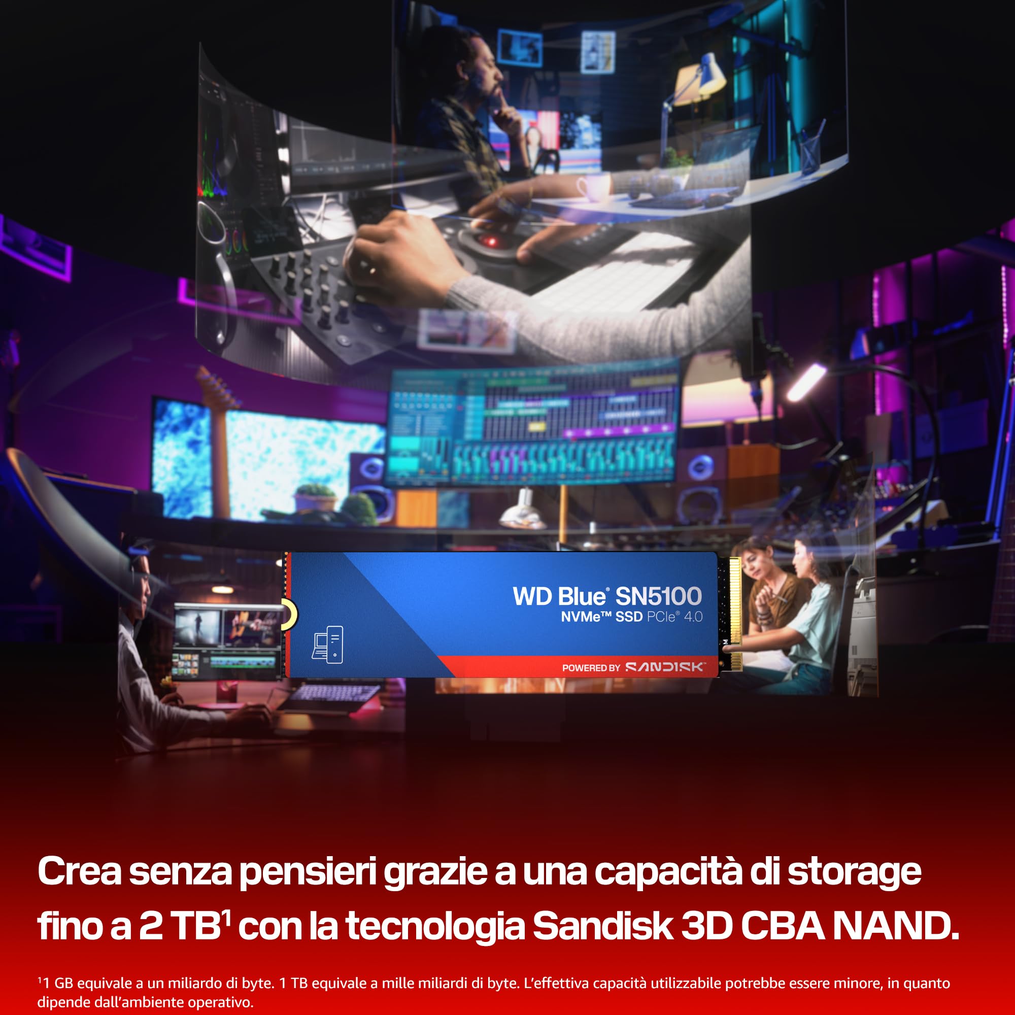 WD Blue SN5100 NVMe SSD 500GB (Fino a 6.600MB/s velocità di lettura, M.2 2280, PCIe Gen 4.0, nCache 4.0, Tecnologia SANDISK 3D CBA NAND, Acronis True Image, clonazione e migrazione) POWERED BY SANDISK
