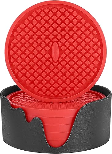 Miniatura 1 de ME.FAN Posavasos de silicona paquete de 6 posavasos gruesos con soporte, tapete para tazas, antideslizante, antiadherente, se mantiene en su lugar,