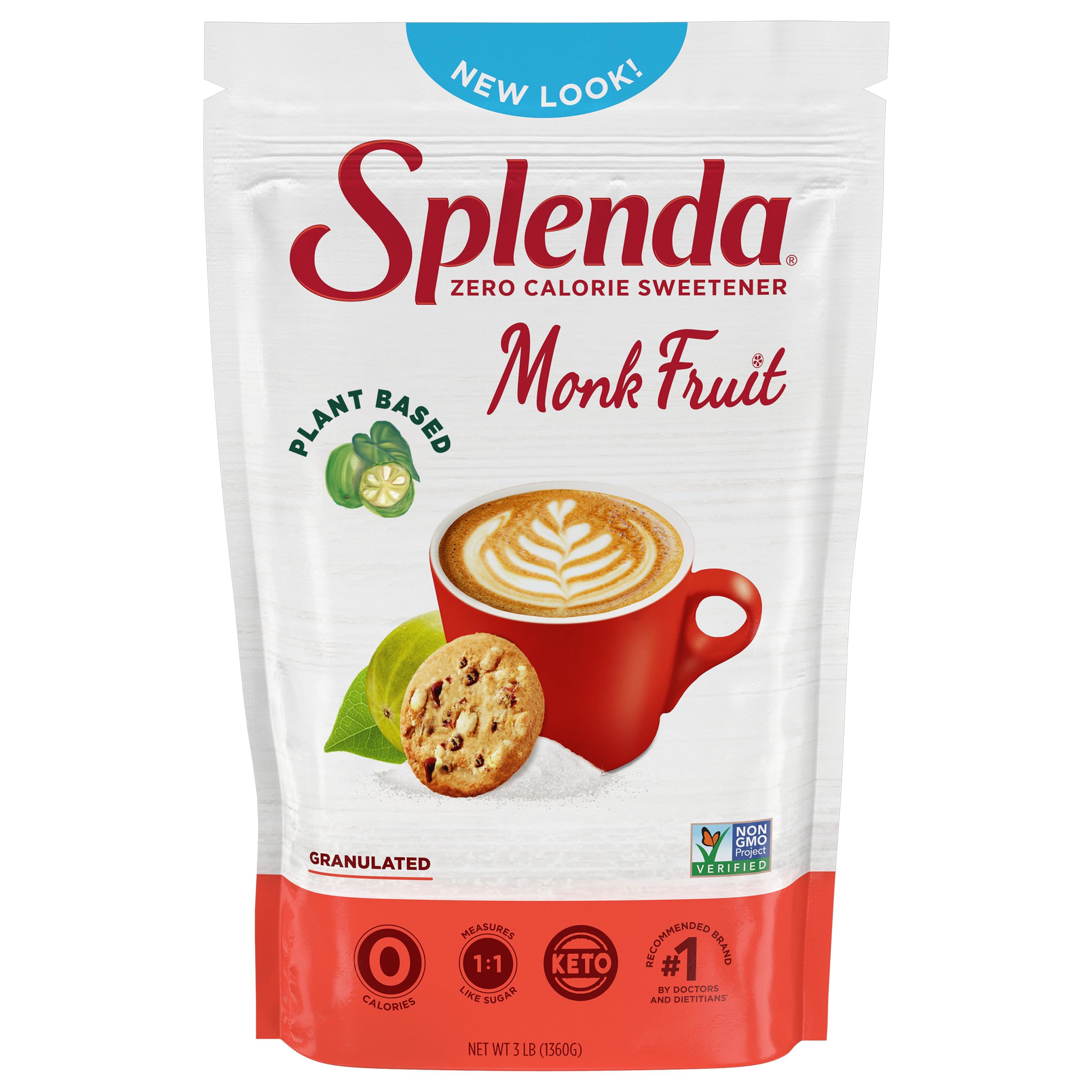 Monk Fruit Zero Calorie Plant Based Granulated Sweetener, 3 Pound Resealable Bag