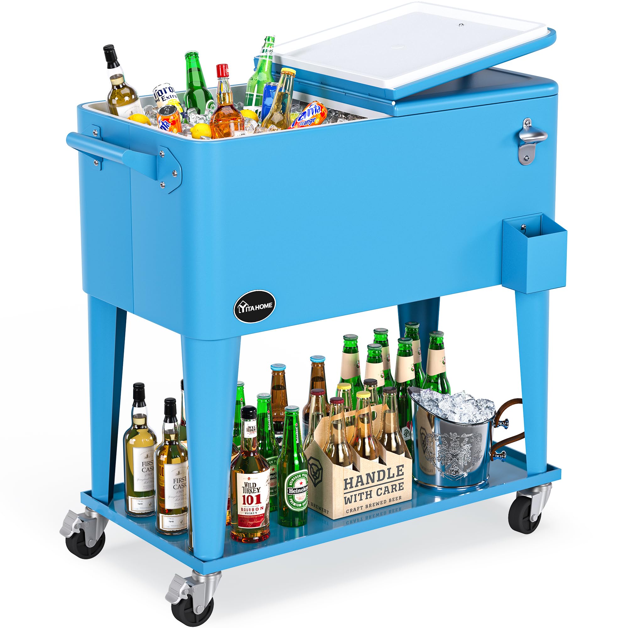 YITAHOME 80 Quart Patio Cooler Cart with Bottle Opener Drainage
