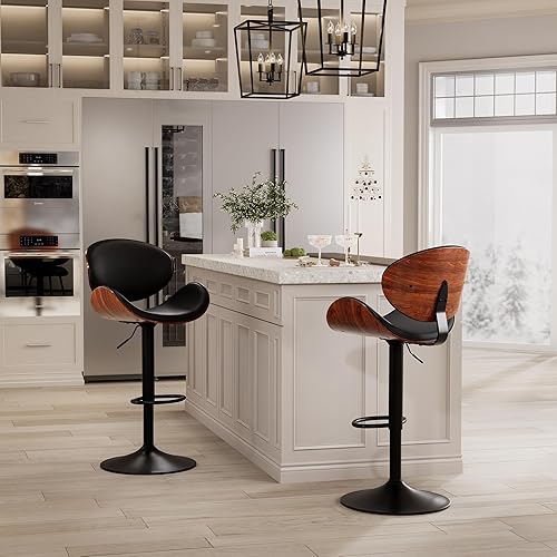 Miniatura 7 de Kidol & Shellder Taburetes de bar individuales grandes con respaldo de 21 pulgadas, sillas de bar modernas giratorias de altura ajustable con