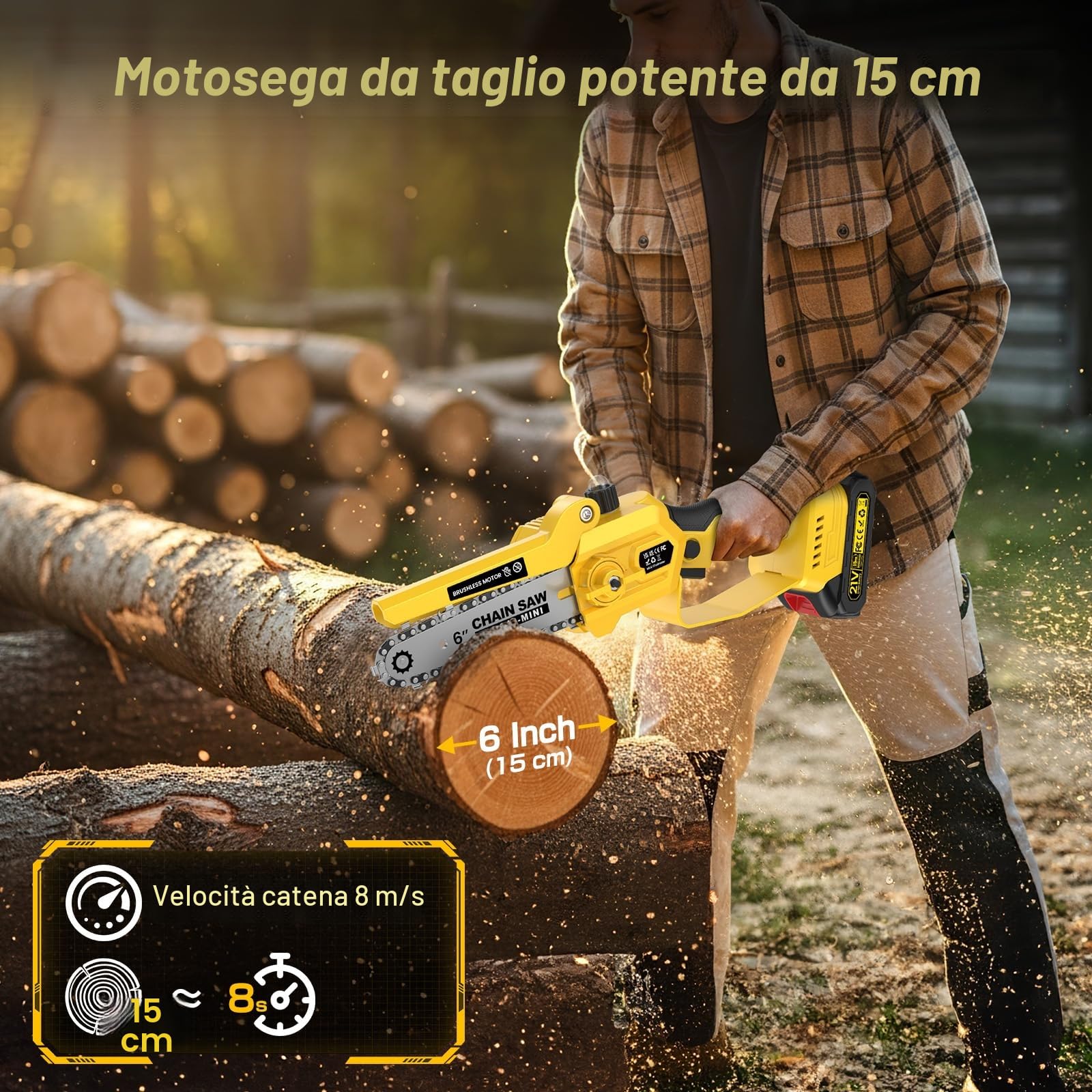 Motosega a Batteria Telescopica, 1000W 35 mm Forbici Potatura a Batteria con Asta 2.2M + 6" Mini Motosega Elettrica, 2 * 2000mAh 4-in-1 Kit Forbice Potatura a Batteria per Frutteto, Giardino Chainsaw