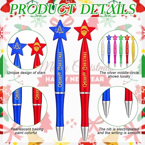 Miniatura 3 de Sherr 120 bolígrafos de Navidad a granel, bolígrafos de Navidad a granel en forma de estrella de Navidad de 0.039 in, bolígrafos de tinta negra para
