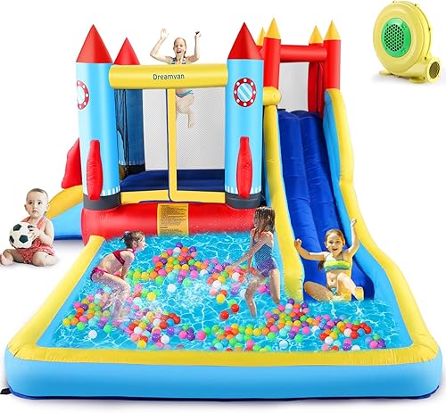 WOOKRAYS Casa inflable de rebote, casa inflable para niños, castillo inflable con tobogán, saltador con soplador de aire, casa inflable para