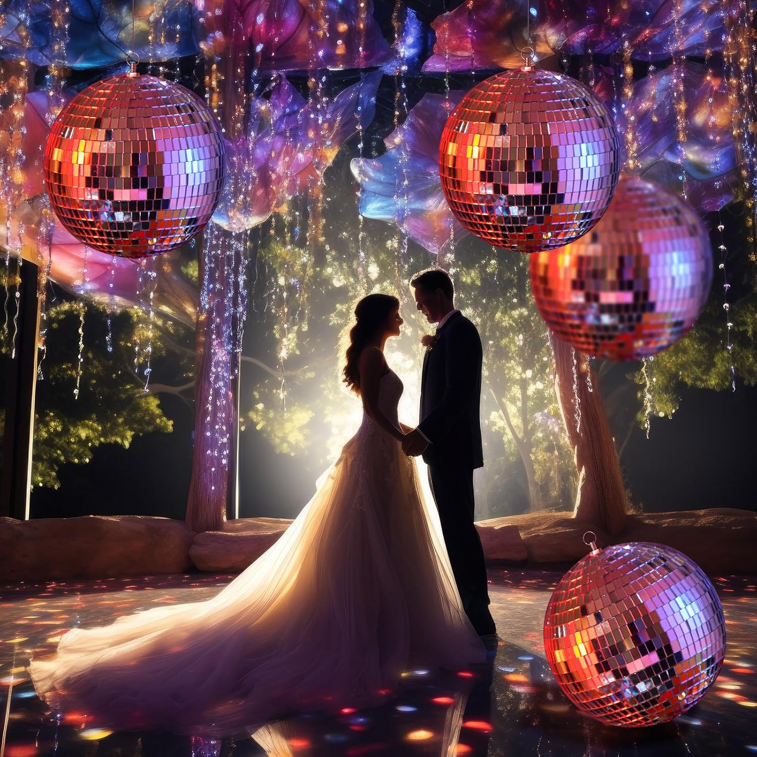 4 Pcs Large Disco Ball Decor- Silver Hanging Mirror Disco Balls Ornament for New Year Decor Christmas Tree Wedding Party Supplies Holiday Dance Music Festivals Club(6 Inch