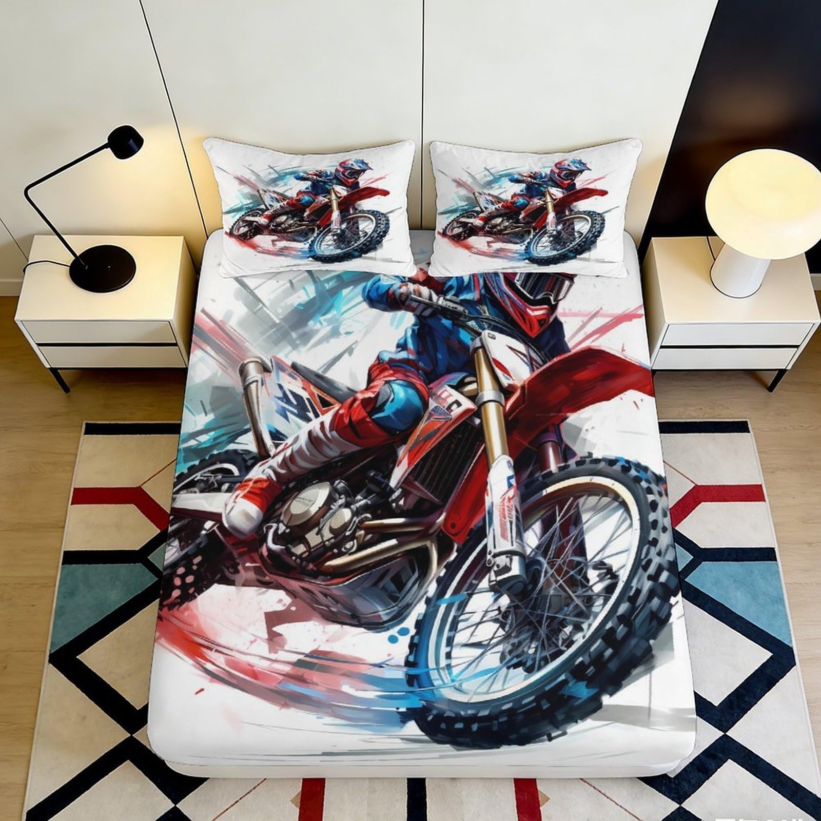 Pnayamiorkfel Style-9 3D Printed Motocross Racing Fitted Sheet Microfiber Soft Breathable Dirt Bike Mattress Cover For Bedroom Decor 90X200x25cm