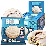 Legendary Foods 22g Protein Cinnamon Roll - Premium High Protien Bars, Low Carb Meal Replacement Snack, Low Glycemic Index, Gluten Free Snacks - Sweet Zero Sugar, Keto and Diabetic Friendly 10-Pack Cinnamon Roll 10 Count (Pack of 1)