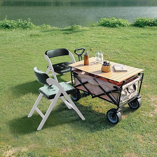 Miniatura 8 de Juego de 2 sillas plegables de madera, sillas plegables modernas con asientos acolchados, sillas de comedor plegables, sillas plegables acolchadas