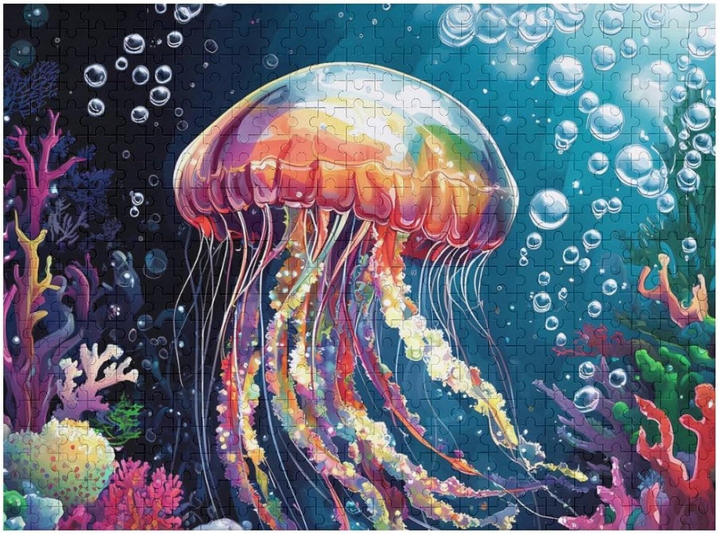 Glowing Jellyfish Wood Puzzle Challenging Jigsaw Puzzles for Women Men