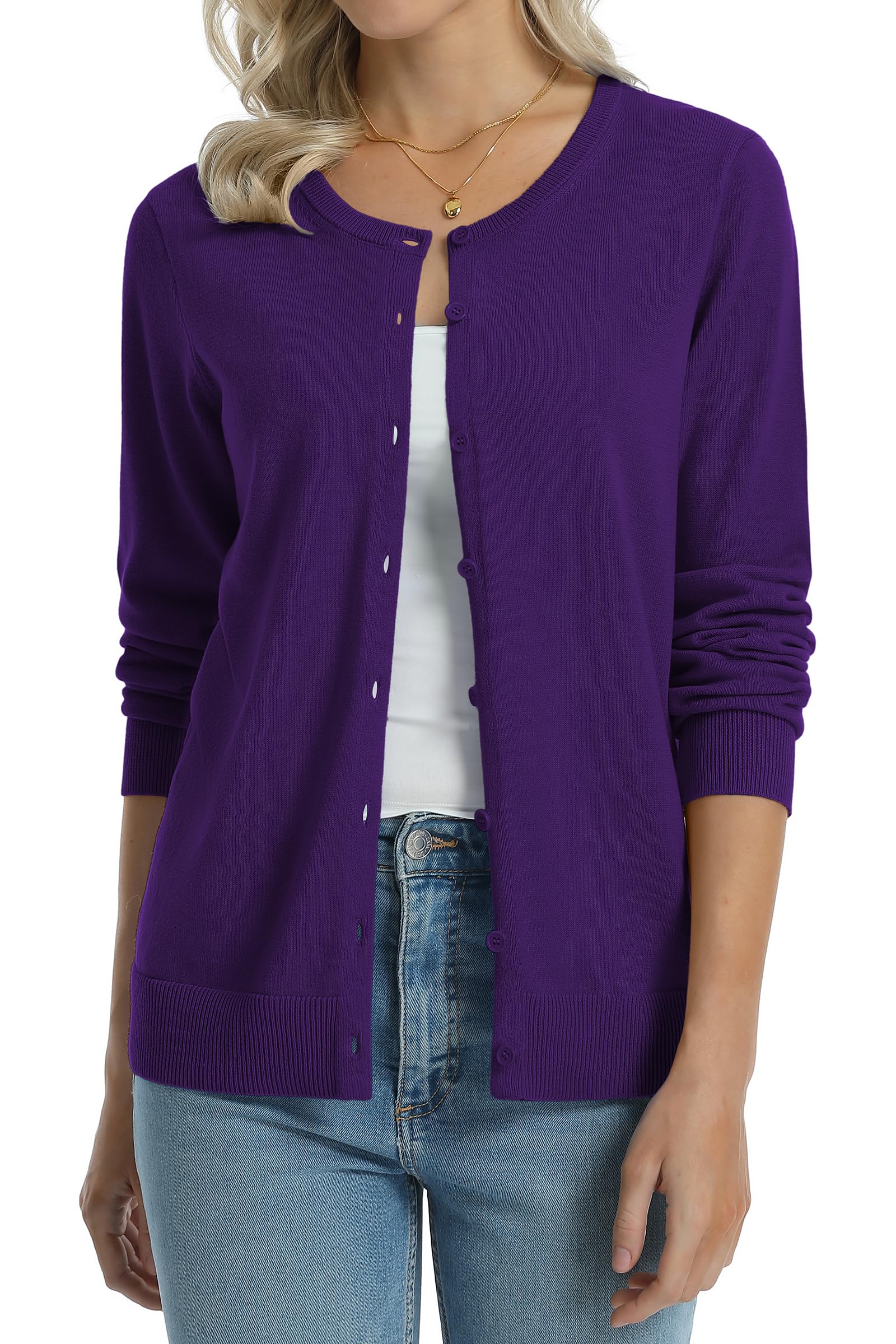 QUALFORT Women's 100% Cotton Lightweight Cardigans Long Sleeve Sweater