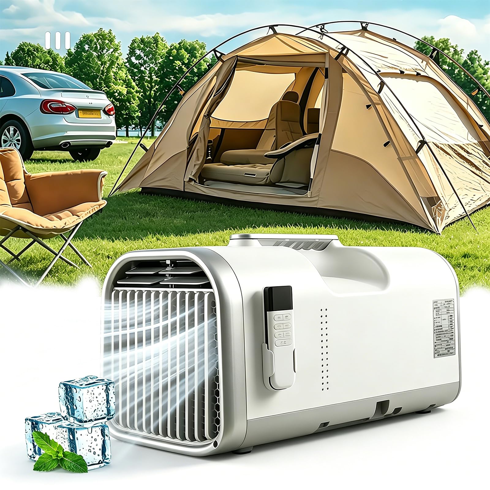 Aire Ccondicionado Portátil Pequeño 5100 BTU para Camping y Caravana, Aire Acondicionado Portátil Pequeño con Compresor DC Real, Enfriamiento Silencioso Deshumidificador y Control Remoto V1pro