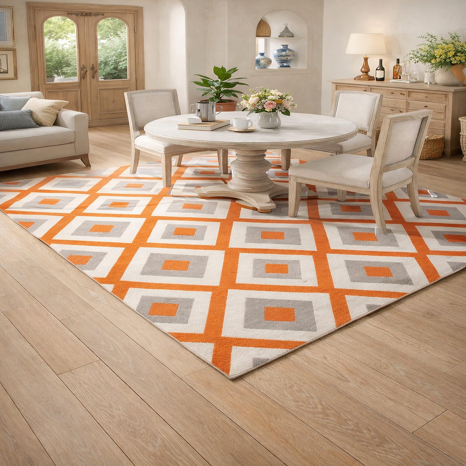 Tapis couloir antidérapant et lavable orange géométrique 60x120 cm